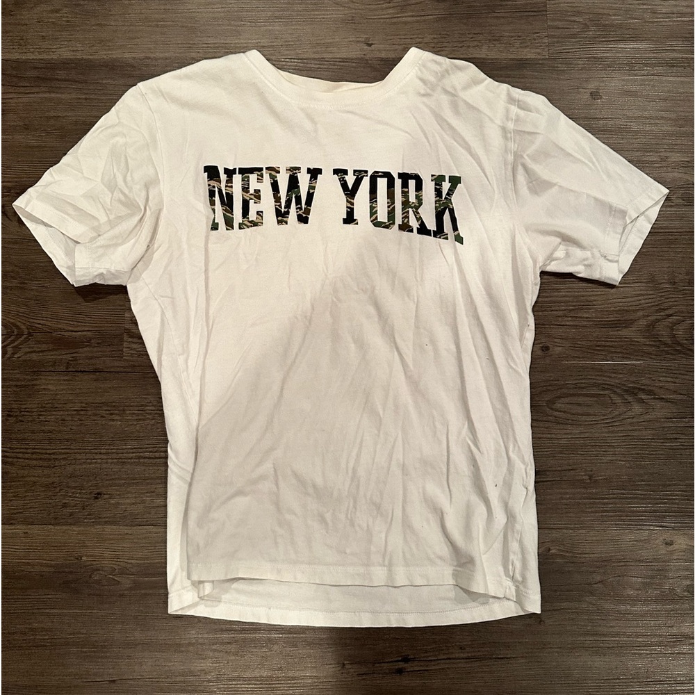 New York camo lettered tee